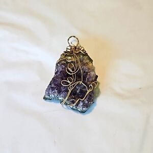 Amethyst Geode Natural Stone Necklace Gold Wire